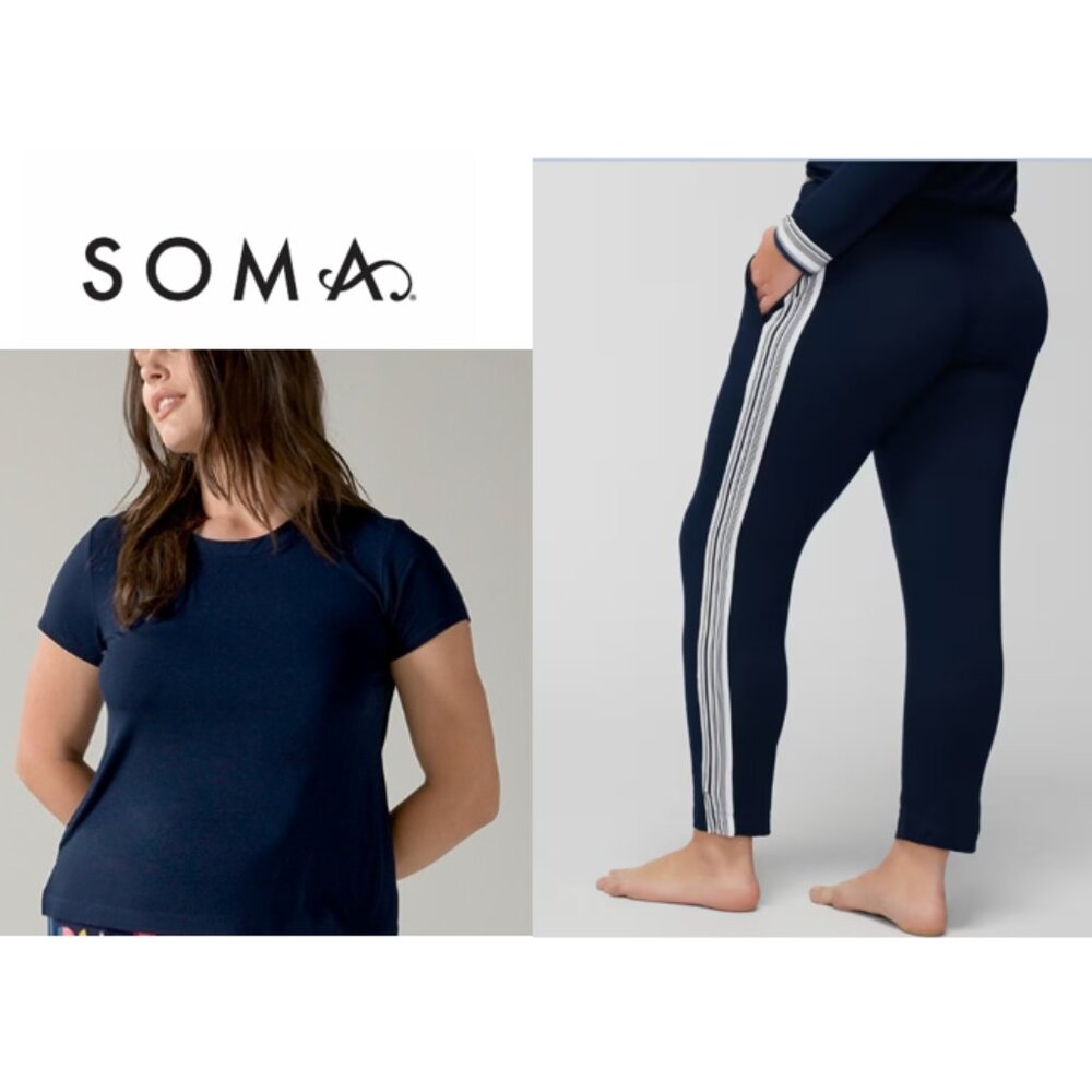 NWT Soma COOL NIGHTS Short Sleeve Tee & Ankle Pant Pajama Set